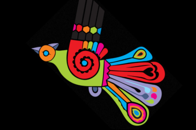 a drawing of a multi-colored bird